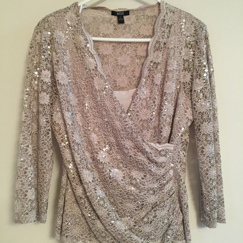 MSK Champagne Sequin Blouse in Women